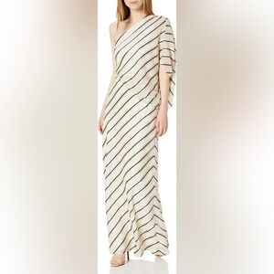 Halston striped asymmetrical top silk maxi dress